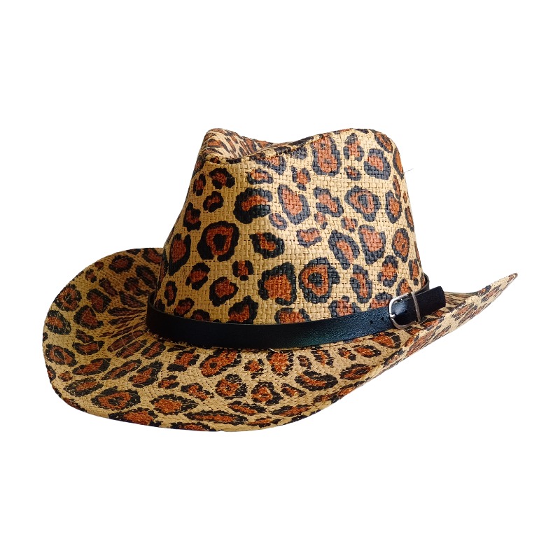 Cowboy Hat Straw - قبعة رعاة البقر الجديدة بنقشة الفهد،