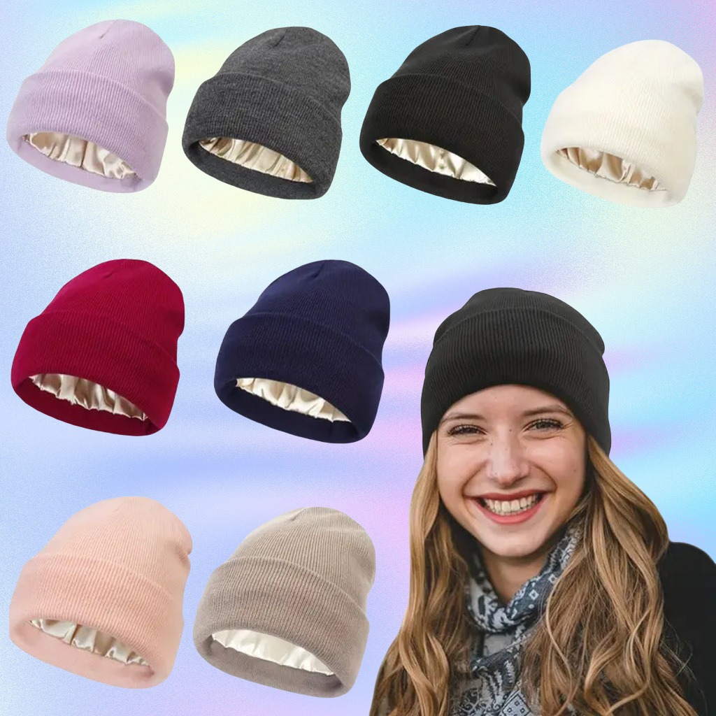 للجنسين الساتان اصطف مكافحة سا - مراجعة Beanie Cuffed Knit وسعره
