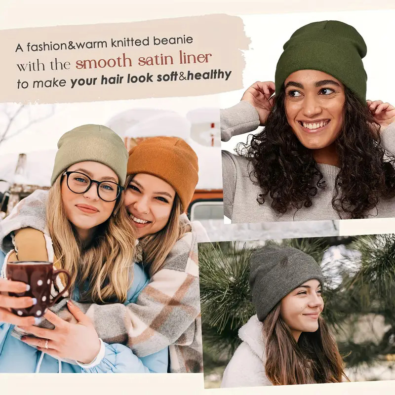 للجنسين الساتان اصطف مكافحة سا - مراجعة Beanie Cuffed Knit وسعره
